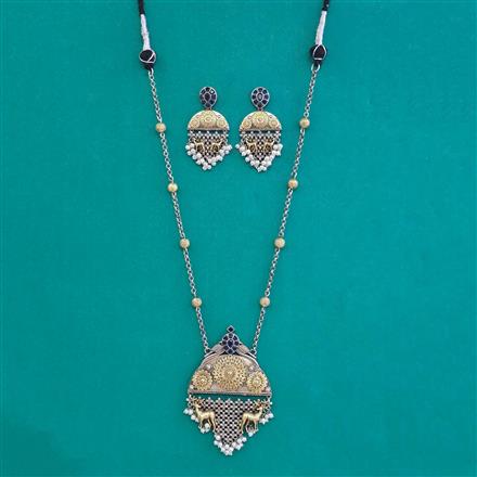 Oxidised Classic Pendant Set With 2 Tone Plating