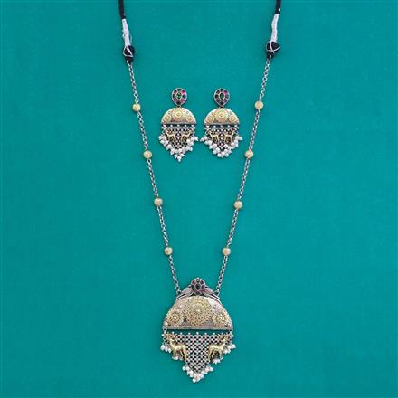 Oxidised Classic Pendant Set With 2 Tone Plating