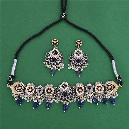 Oxidised Pearl Necklace With 2 Tone Plating