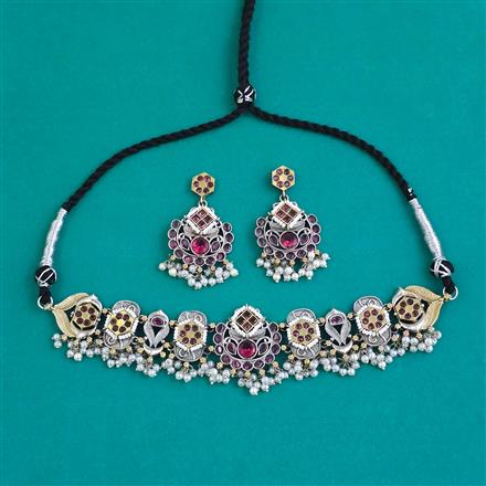 Oxidised Choker Necklace With 2 Tone Plating