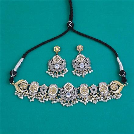Oxidised Choker Necklace With 2 Tone Plating