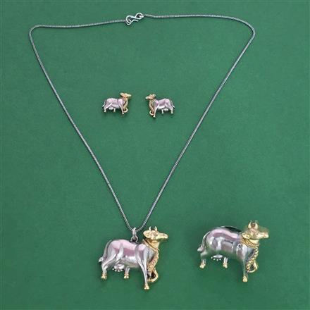 Oxidised Classic Pendant Set With 2 Tone Plating