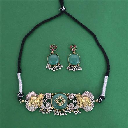 Oxidised Choker Necklace With 2 Tone Plating