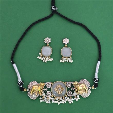Oxidised Choker Necklace With 2 Tone Plating