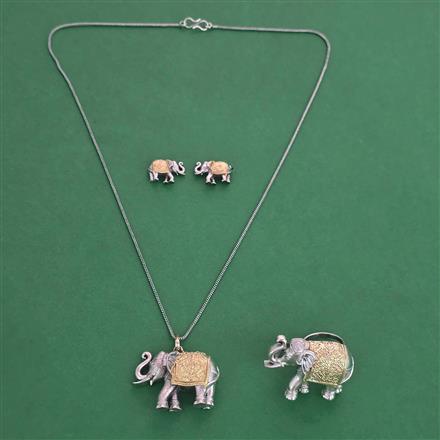 Oxidised Classic Pendant Set With 2 Tone Plating