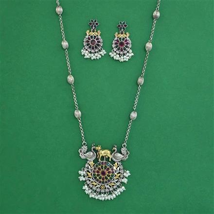 Oxidised Birds Pendant Set With 2 Tone Plating