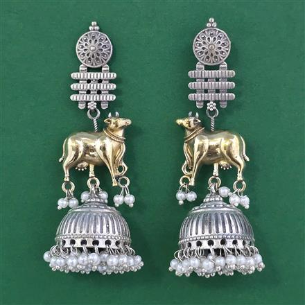 Oxidised Long Earring with 2 Tone Plating