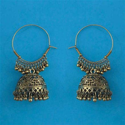 Oxidised Jhumki with Rhodium Plating Mehndi Plating