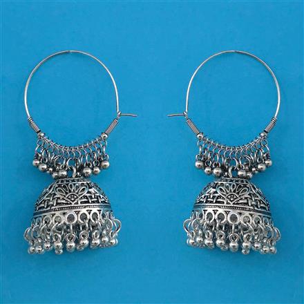 Oxidised Jhumki with Rhodium Plating Mehndi Plating