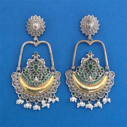 Oxidised Long Earring with 2 Tone Plating