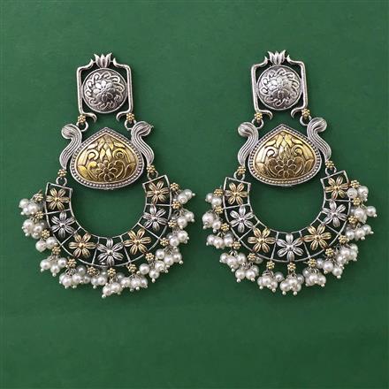 Oxidised Long Earring with 2 Tone Plating