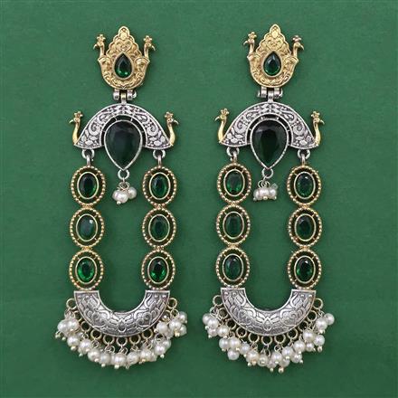 Oxidised Long Earring with 2 Tone Plating
