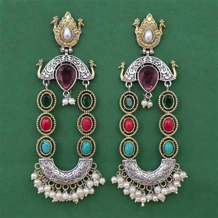 Oxidised Long Earring with 2 Tone Plating