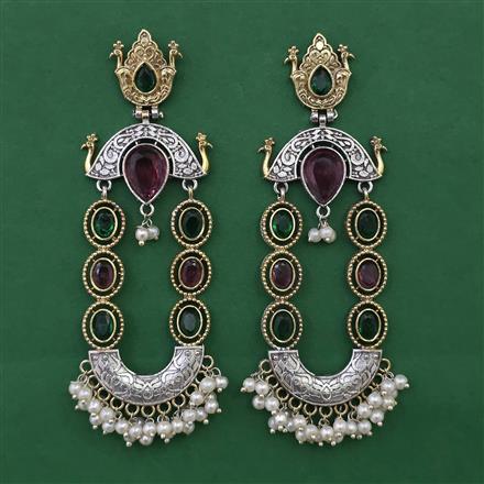 Oxidised Long Earring with 2 Tone Plating