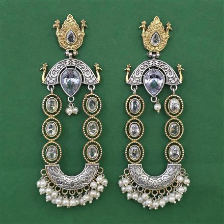 Oxidised Long Earring with 2 Tone Plating
