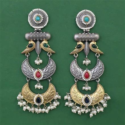 Oxidised Long Earring with 2 Tone Plating