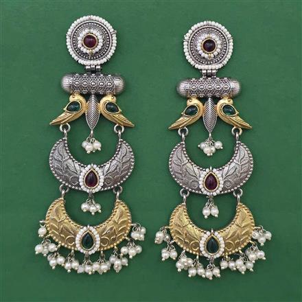 Oxidised Long Earring with 2 Tone Plating