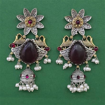 Oxidised Pearl Earring with 2 Tone Plating