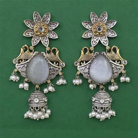 Oxidised Pearl Earring with 2 Tone Plating