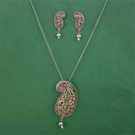Oxidised Long Pendant Set with 2 Tone Plating