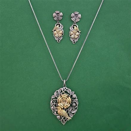 Oxidised Birds Pendant Set with 2 Tone Plating