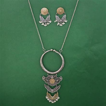 Oxidised Long Pendant Set with 2 Tone Plating