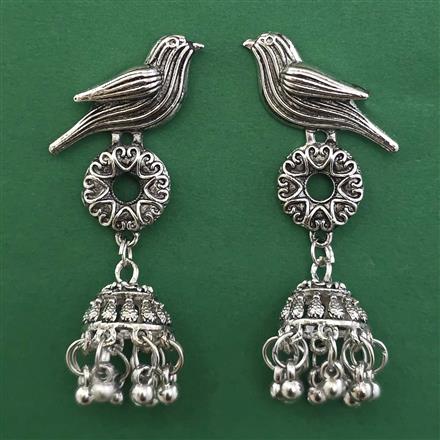 Oxidised Birds Earring with Rhodium Plating