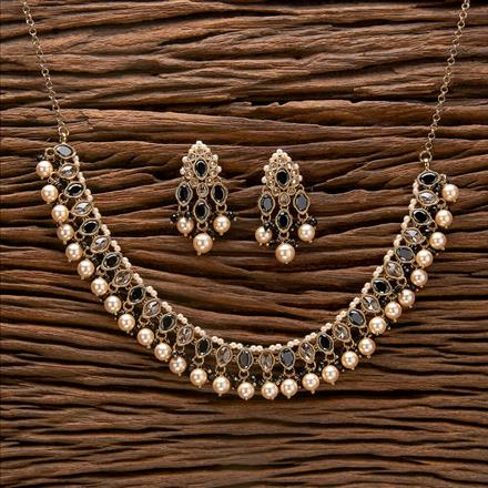 Antique Reverse Ad Stone Necklace With Mehndi Plating