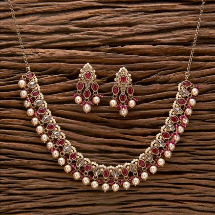 Antique Reverse Ad Stone Necklace With Mehndi Plating