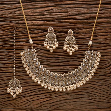 Antique Reverse Ad Stone Necklace With Mehndi Plating