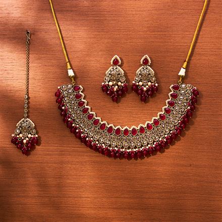 Antique Reverse Ad Stone Necklace With Mehndi Plating