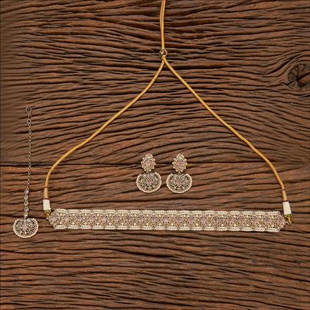 Antique Pearl Necklace With Mehndi Plating