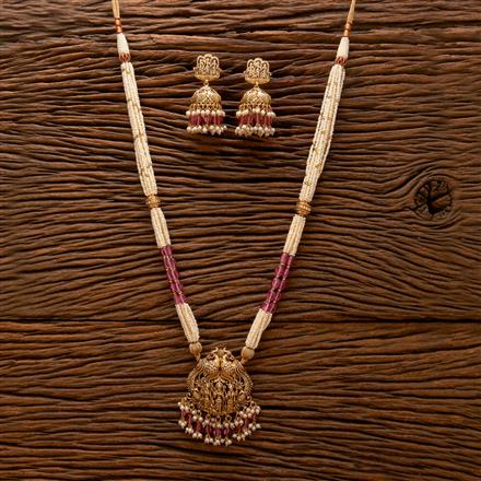Antique Long Necklace With Matte Gold Plating