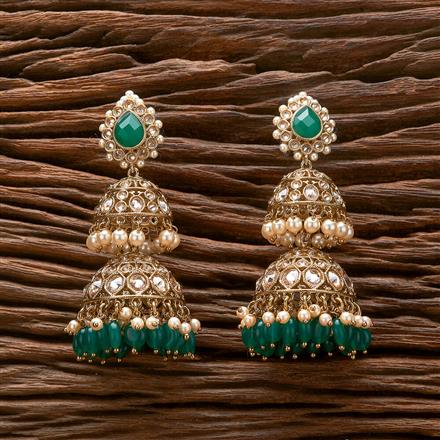 Antique Moti Jhumki With Mehndi Plating