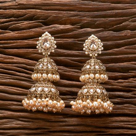 Antique Moti Jhumki With Mehndi Plating