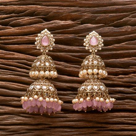 Antique Moti Jhumki With Mehndi Plating