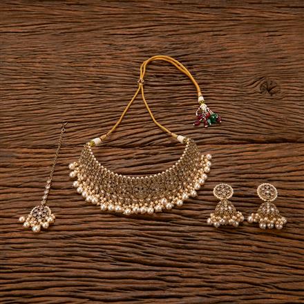 Antique Reverse Ad Stone Necklace With Mehndi Plating