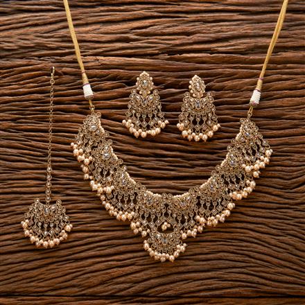 Antique Reverse Ad Stone Necklace With Mehndi Plating