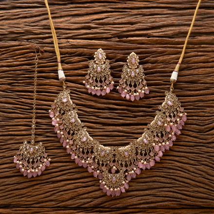 Antique Reverse Ad Stone Necklace With Mehndi Plating