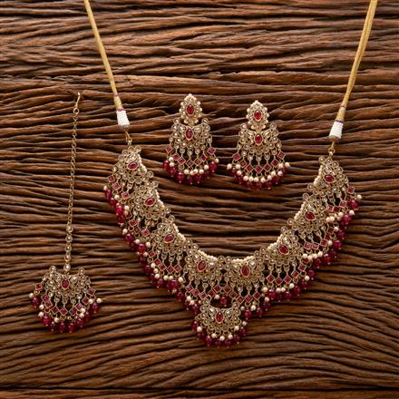 Antique Reverse Ad Stone Necklace With Mehndi Plating