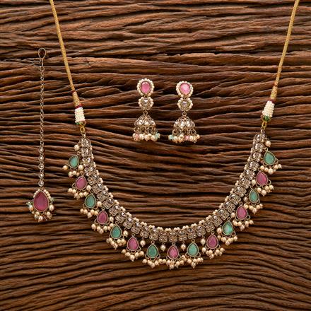 Antique Pearl Necklace With Mehndi Plating