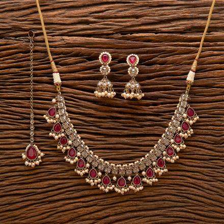 Antique Pearl Necklace With Mehndi Plating