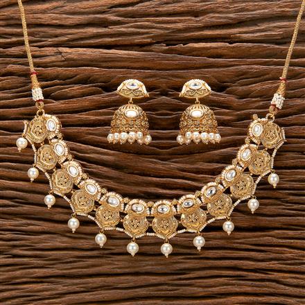 Antique Moti Necklace With Matte Gold Plating