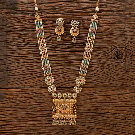 Antique Moti Necklace With Matte Gold Plating