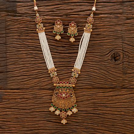 Antique Pearl Necklace With Matte Gold Plating