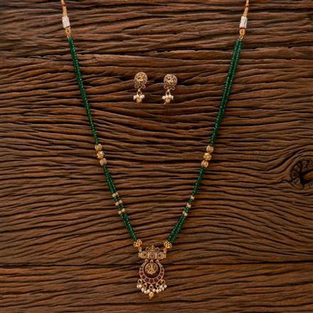 Antique Mala Pendant Set With Matte Gold Plating