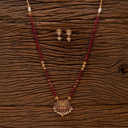 Antique Temple Pendant Set With Matte Gold Plating
