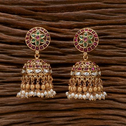 Antique Moti Jhumki With Matte Gold Plating