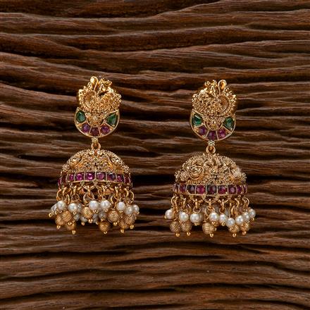 Antique Peacock Earring With Matte Gold Plating