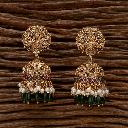 Antique Moti Jhumki With Matte Gold Plating